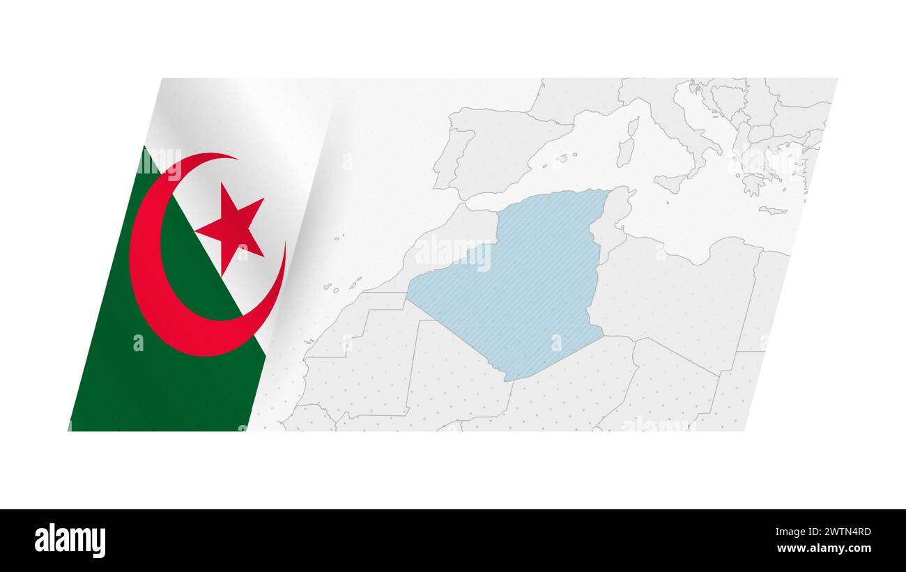 Carte Algérie dans un style moderne avec drapeau de l'Algérie sur le côté gauche. Illustration vectorielle d'une carte. Illustration de Vecteur