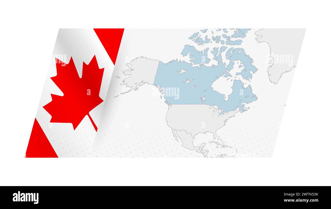 Carte du Canada dans un style moderne avec drapeau du Canada sur le côté gauche. Illustration vectorielle d'une carte. Illustration de Vecteur