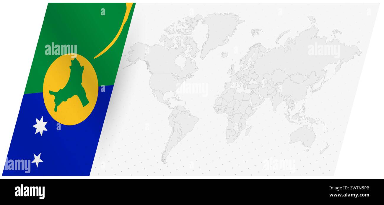 Carte du monde dans un style moderne avec le drapeau de l'île Christmas sur le côté gauche. Illustration de Vecteur