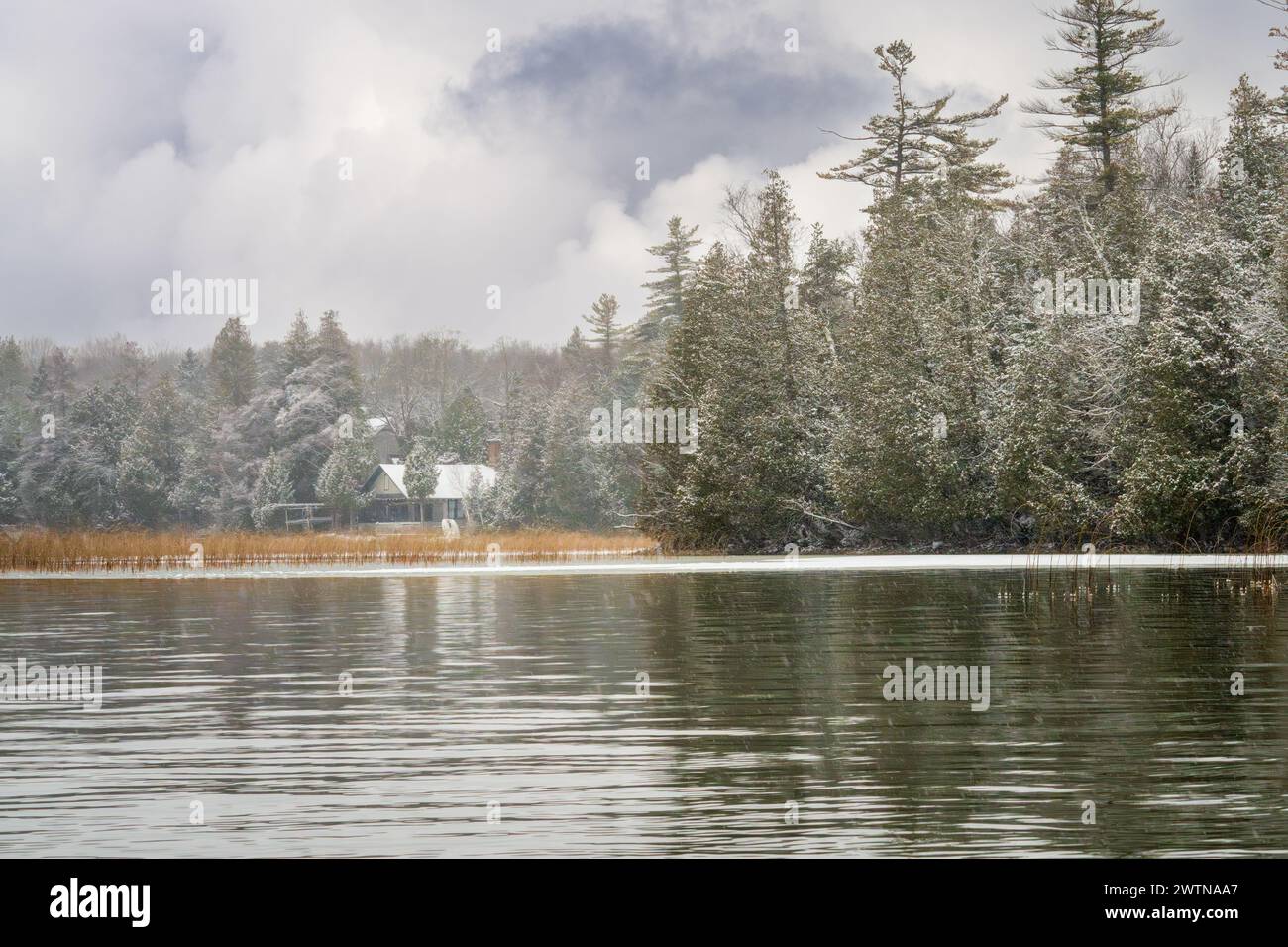 Door County Wisconsin a des kilomètres de sentiers et de rivage à explorer. En hiver, vous pouvez simplement mettre des bottes de randonnée chaudes, des raquettes ou des skis et explorer Banque D'Images
