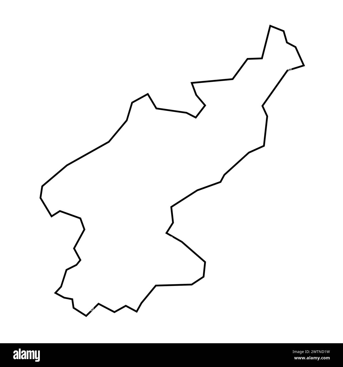 Silhouette de contour noir mince de pays de Corée du Nord. Carte simplifiée. Icône de vecteur isolé sur fond blanc. Illustration de Vecteur