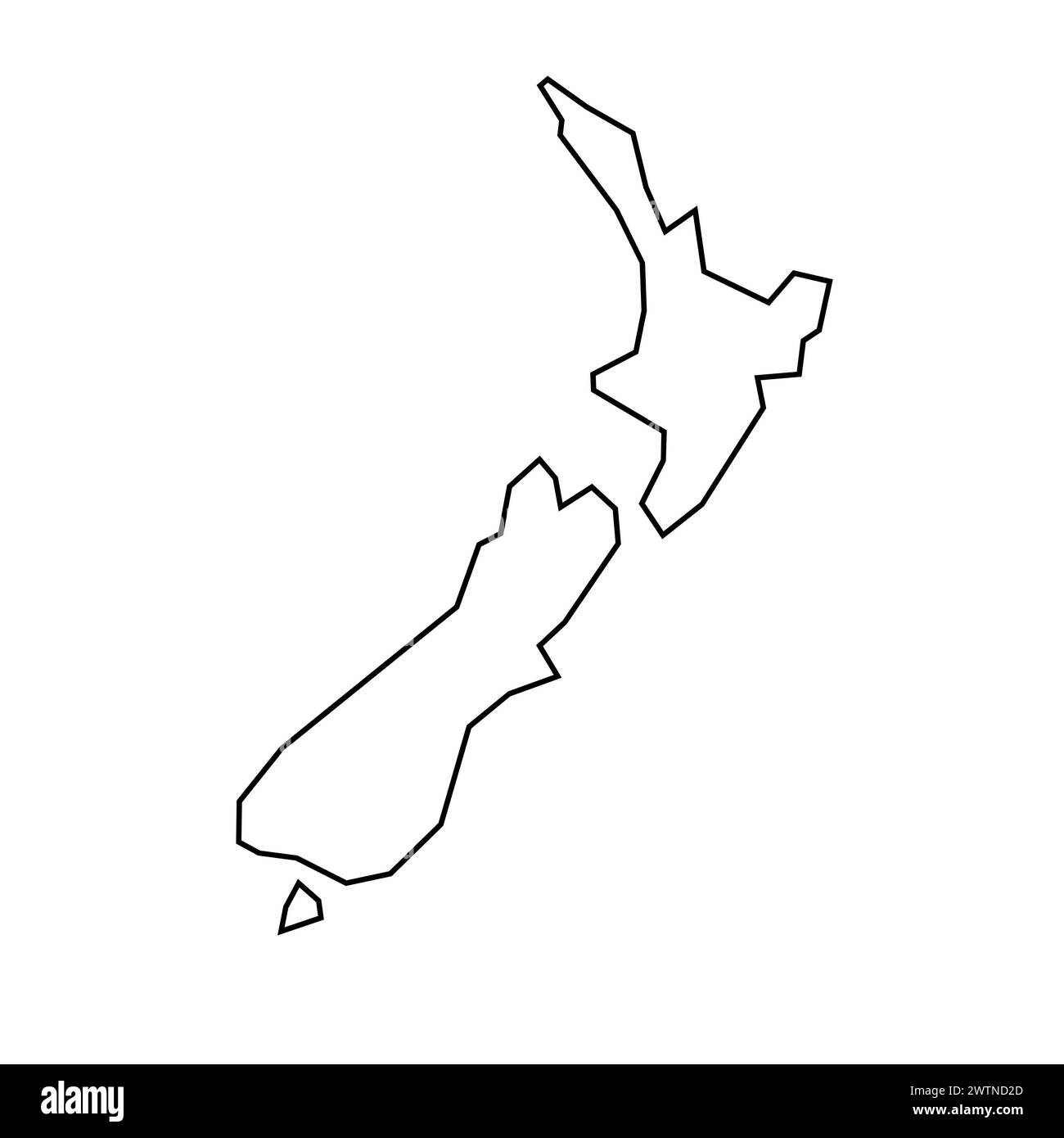 Silhouette de contour noir fin Country de Nouvelle-Zélande. Carte simplifiée. Icône de vecteur isolé sur fond blanc. Illustration de Vecteur