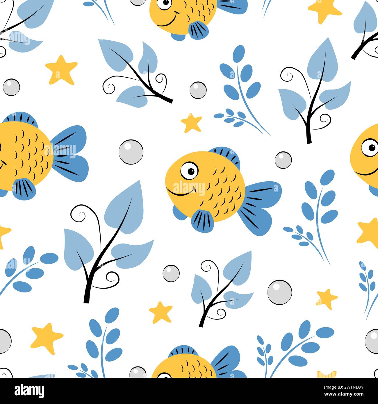 Modèle sans couture avec poissons rouges et algues Illustration de Vecteur