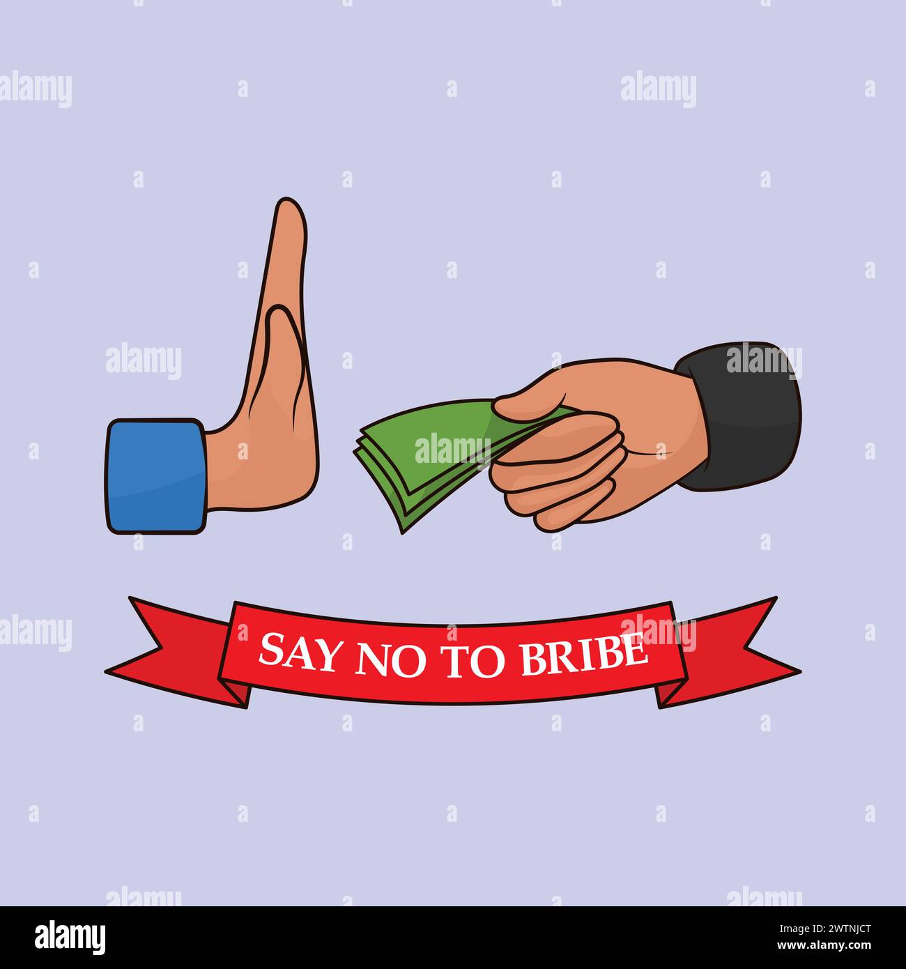 Dites non au pot-de-vin illustration de l'icône vectorielle corruption commerciale et offre de pot-de-vin dessin vectoriel ne pas accepter pot-de-vin illustration pot-de-vin interdit Illustration de Vecteur