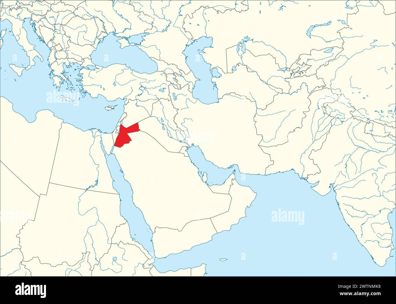 Carte rouge de LA JORDANIE à l'intérieur de la carte blanche du moyen-Orient Illustration de Vecteur