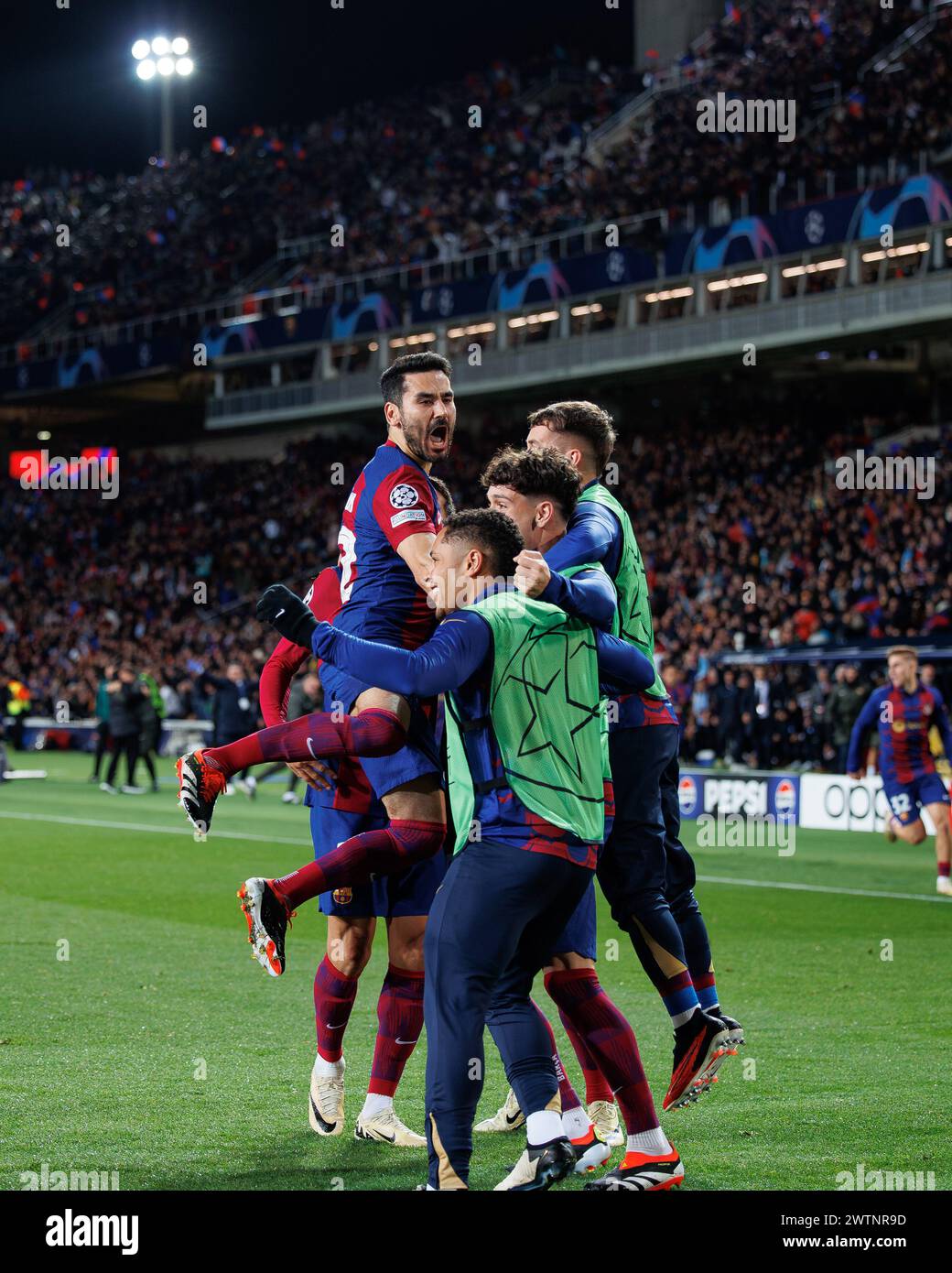 Barcelone, Espagne. 12 mars 2024. Les joueurs de Barcelone célèbrent un but lors du match de l'UEFA Champions League entre le FC Barcelone et la SSC Napoli au Banque D'Images