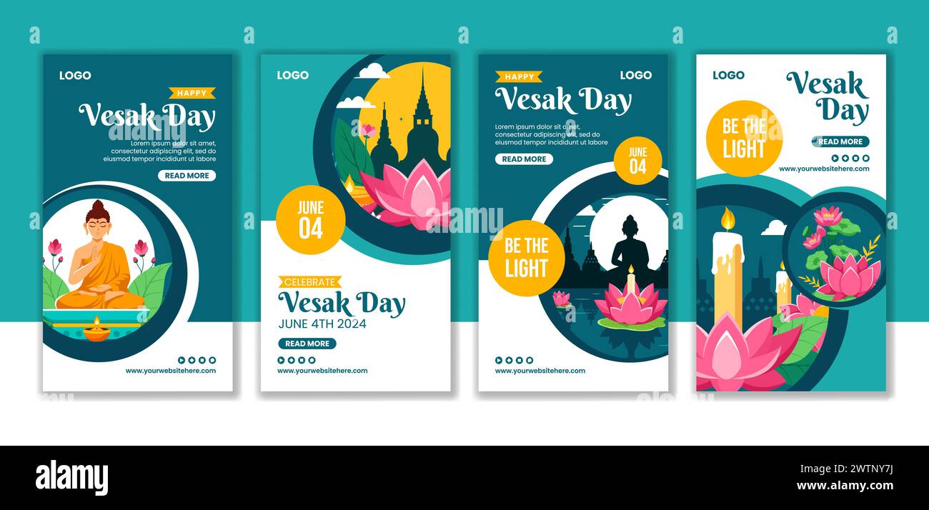 Vesak Day social Media Stories Flat Cartoon Hand Drawn Templates illustration de fond Illustration de Vecteur