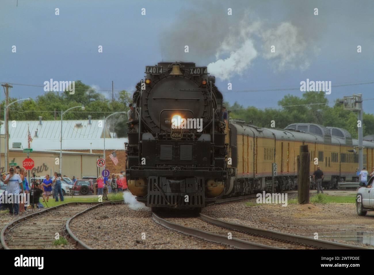 Big Boy 4014 Union Pacific train à vapeur à Ellsworth Kansas USA qui était un jour historique. Banque D'Images
