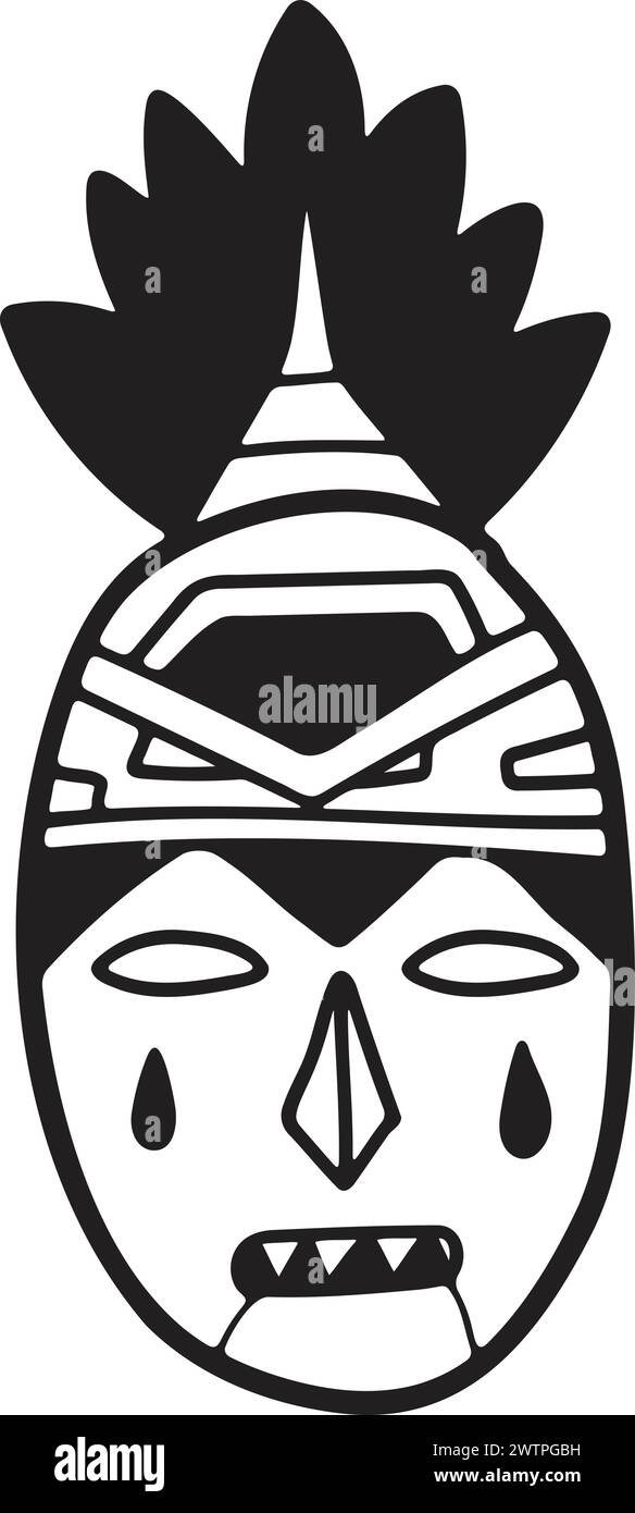 Masque tribal dessiné à la main dans un style plat isolé sur fond Illustration de Vecteur