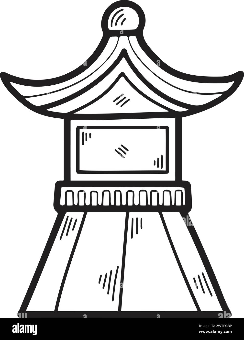 Poteau de lanterne de style japonais et chinois dessiné à la main dans un style plat isolé sur fond Illustration de Vecteur