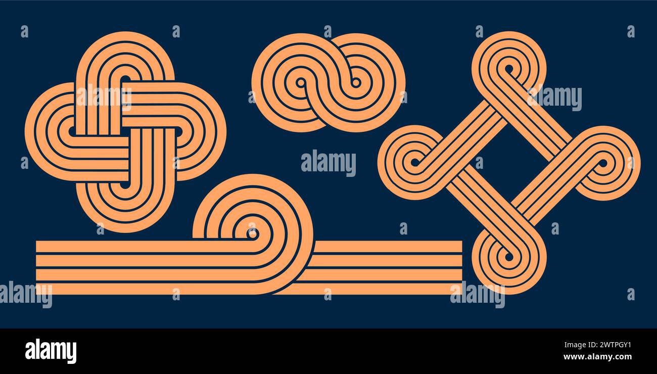 Lignes géométriques croisant des motifs zen. Formes abstraites et arches noires dans des figures équilibrées avec des traits de contour linéaires. Illustration vectorielle Illustration de Vecteur