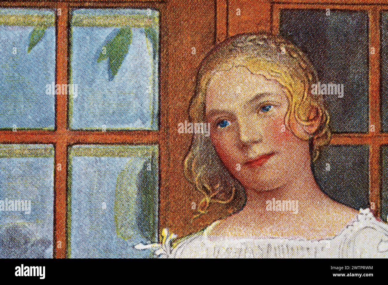 Portrait d'une jeune femme aux cheveux blonds et aux yeux bleus par Carl Larsson, années 1890, art suédois Banque D'Images