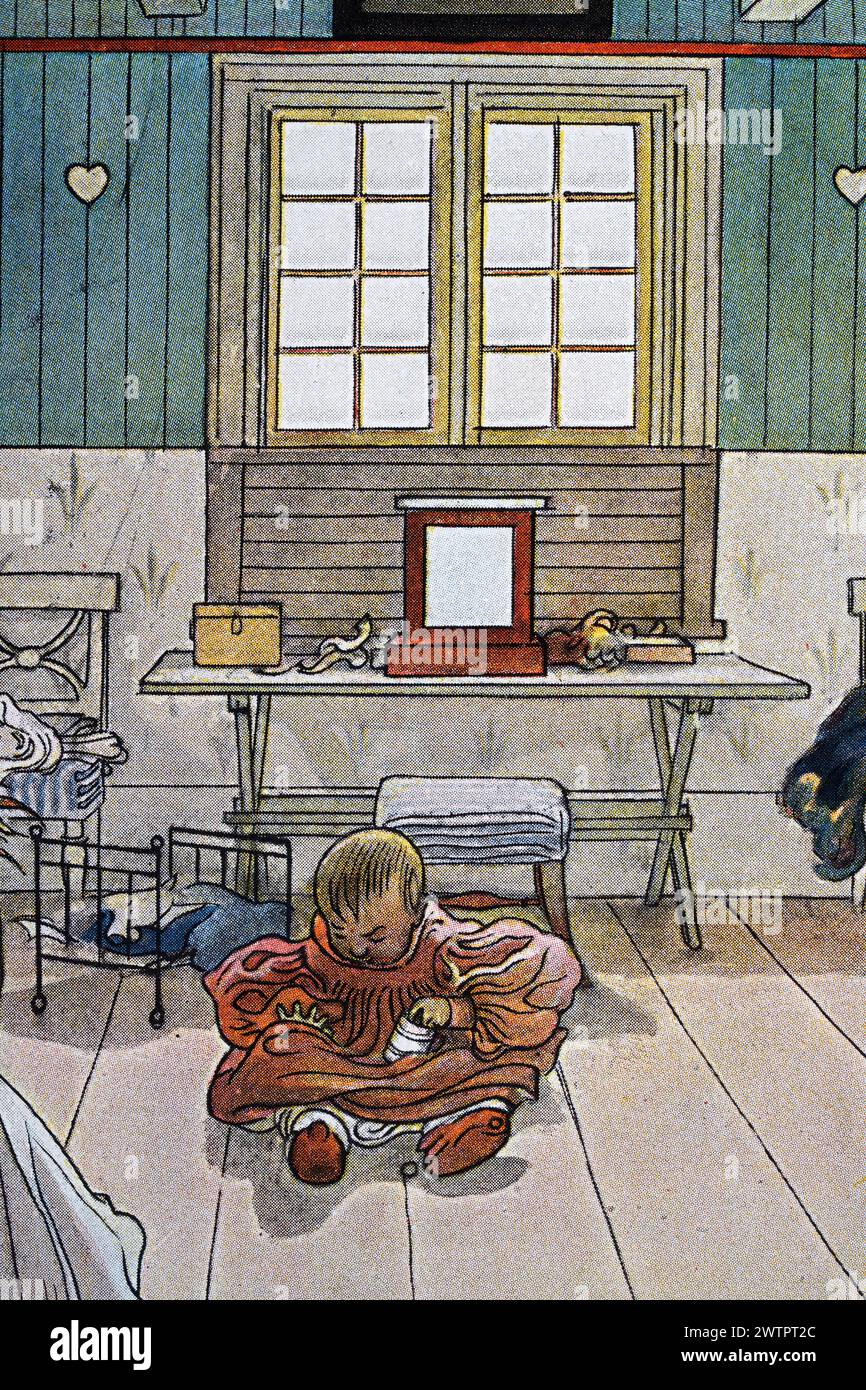 Portrait d'un bébé assis sur le sol, par Carl Larsson, années 1890, art suédois Banque D'Images