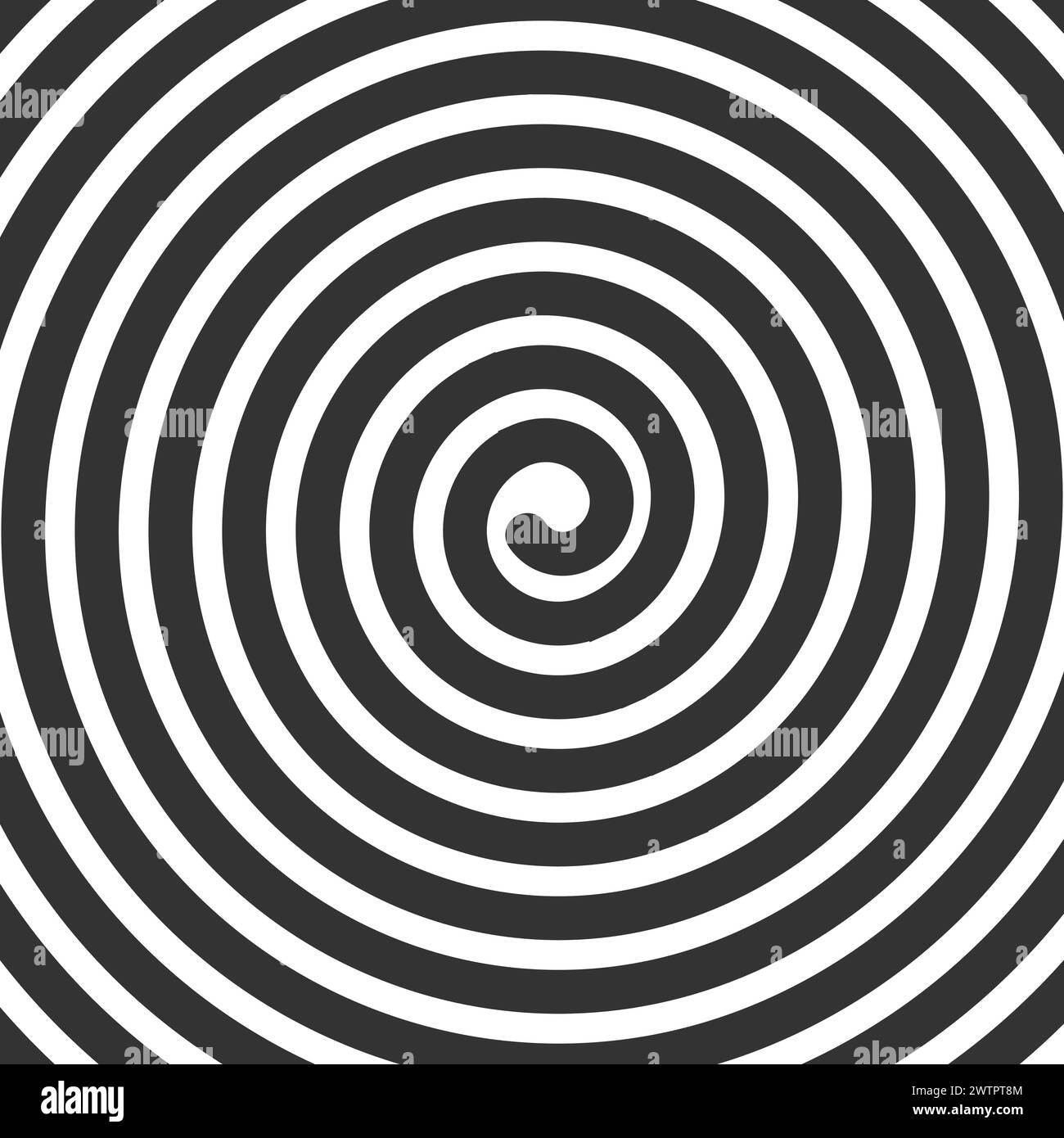 Arrière-plan en spirale. Papier peint avec une épaisse ligne de tourbillon noir. Motif monochrome hypnotique vertigineux. Imprimé vertige, tourbillon, tornade ou tourbillon. Texture coquille d'escargot. Illustration graphique vectorielle. Illustration de Vecteur