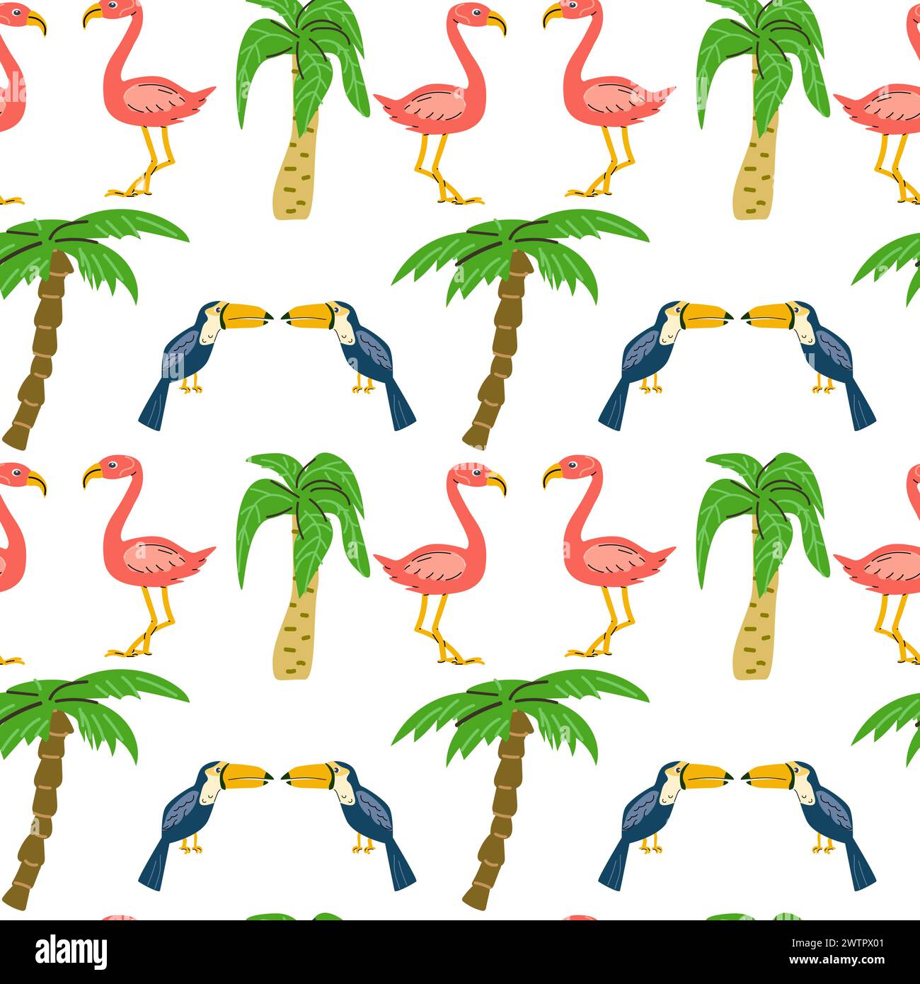 Toucan d'oiseau tropical du brésil d'été et motif flamant rose. L'illustration vectorielle peut être utilisée pour le textile, l'impression, l'affiche, les cartes. Illustration de Vecteur