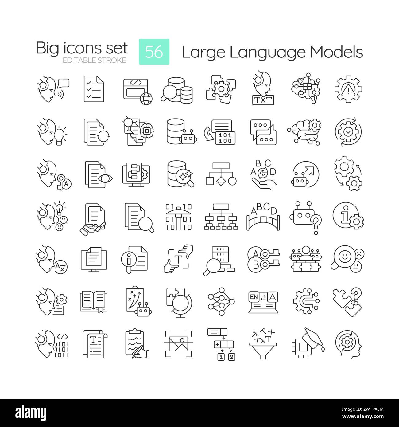 Grands modèles de langue icônes linéaires définies Illustration de Vecteur