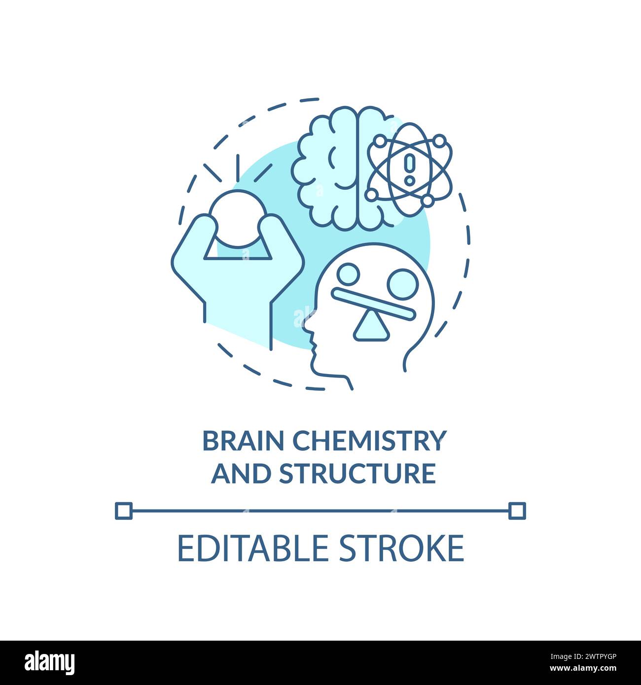 Icône de concept bleu doux de chimie et de structure du cerveau Illustration de Vecteur