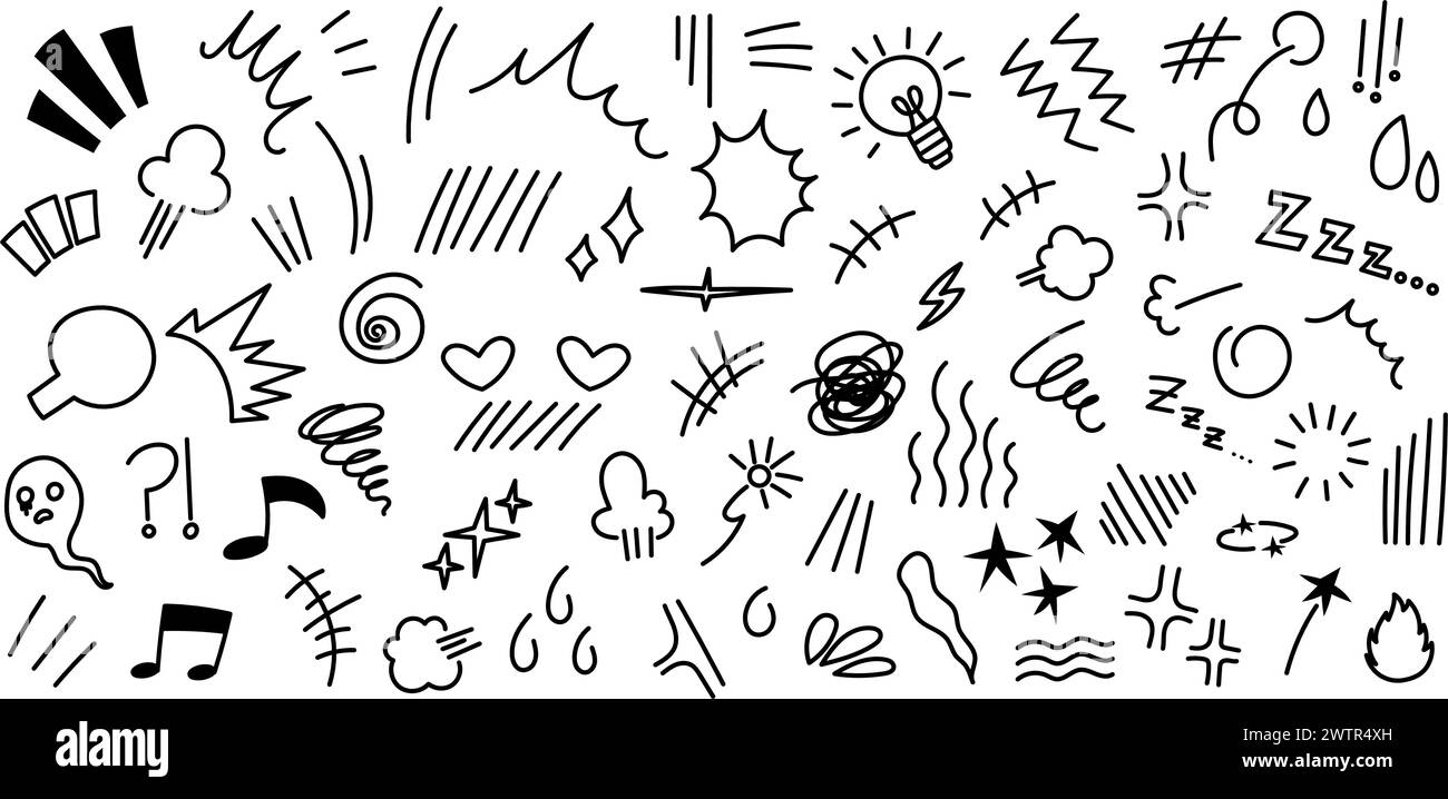 Effets de ligne anime. Manga comic grande collection de doodles de mouvement Illustration de Vecteur
