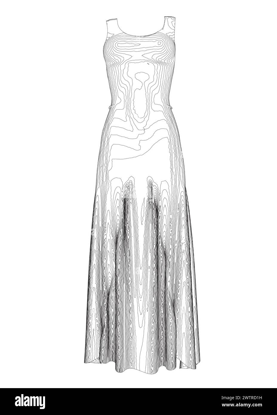 Contour d'une longue robe de femme faite de lignes noires isolées sur un fond blanc. Illustration vectorielle. 3D.. Illustration de Vecteur