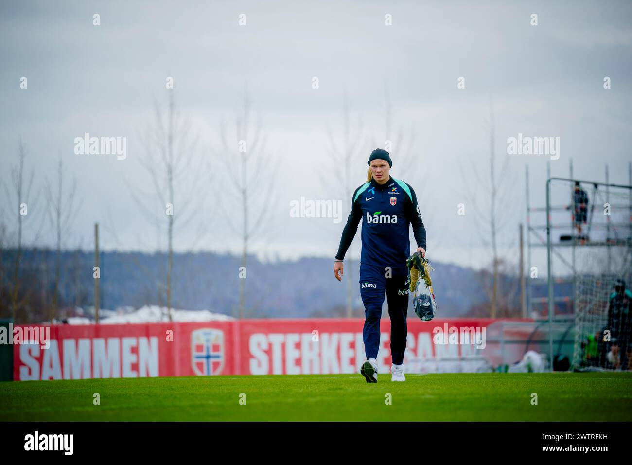 Lillestrøm 20240319.Erling Braut Haaland après un entraînement pour l'équipe nationale norvégienne de football. Photo : Stian Lysberg Solum / NTB Banque D'Images