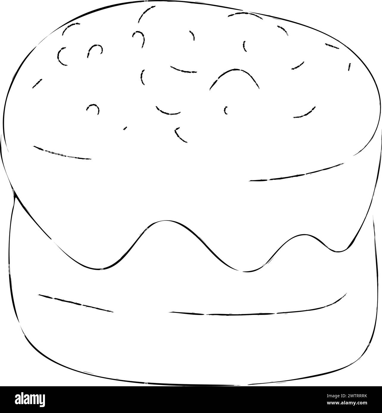 Dessin au trait de produits de boulangerie de Pâques. Gâteau de Pâques. Illustration vectorielle de produits de boulangerie de Pâques décorés de glaçons et de confiseries. Illustration de Vecteur