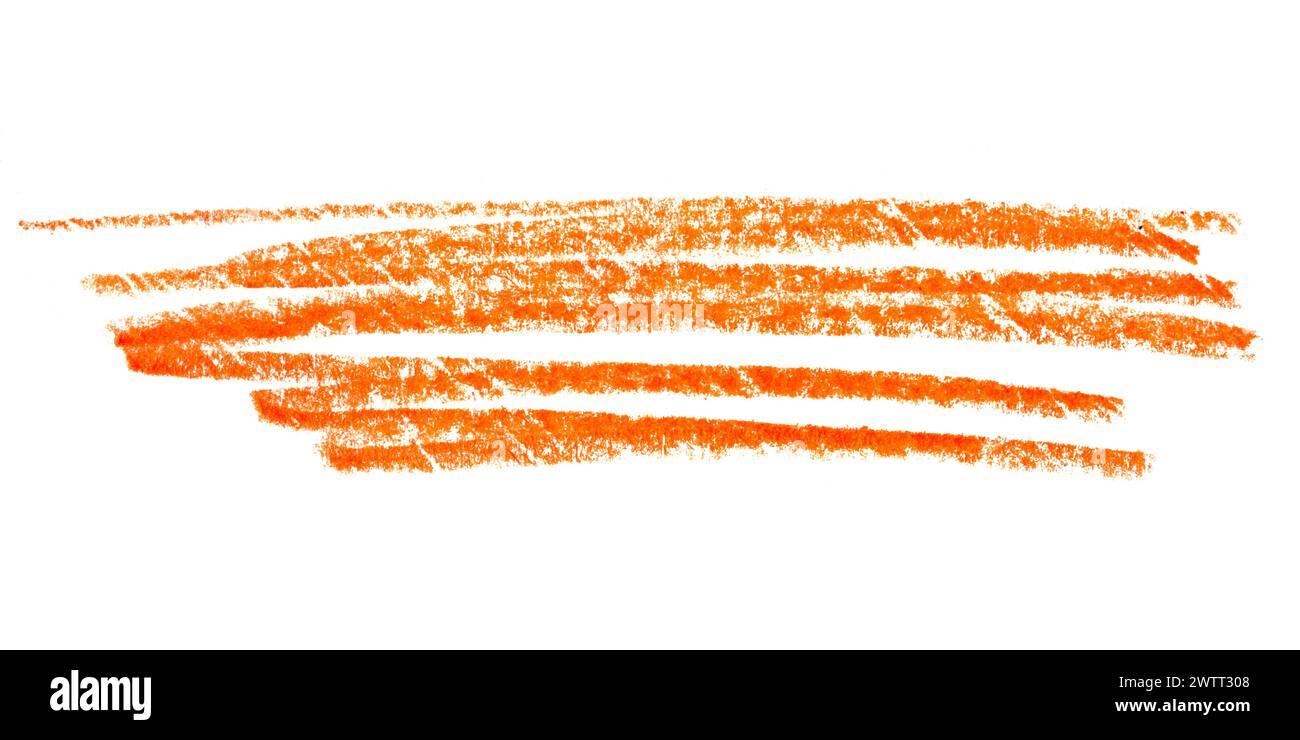 Trait de crayon orange artistique sur toile blanche pour la conception de votre logo de marque. Banque D'Images