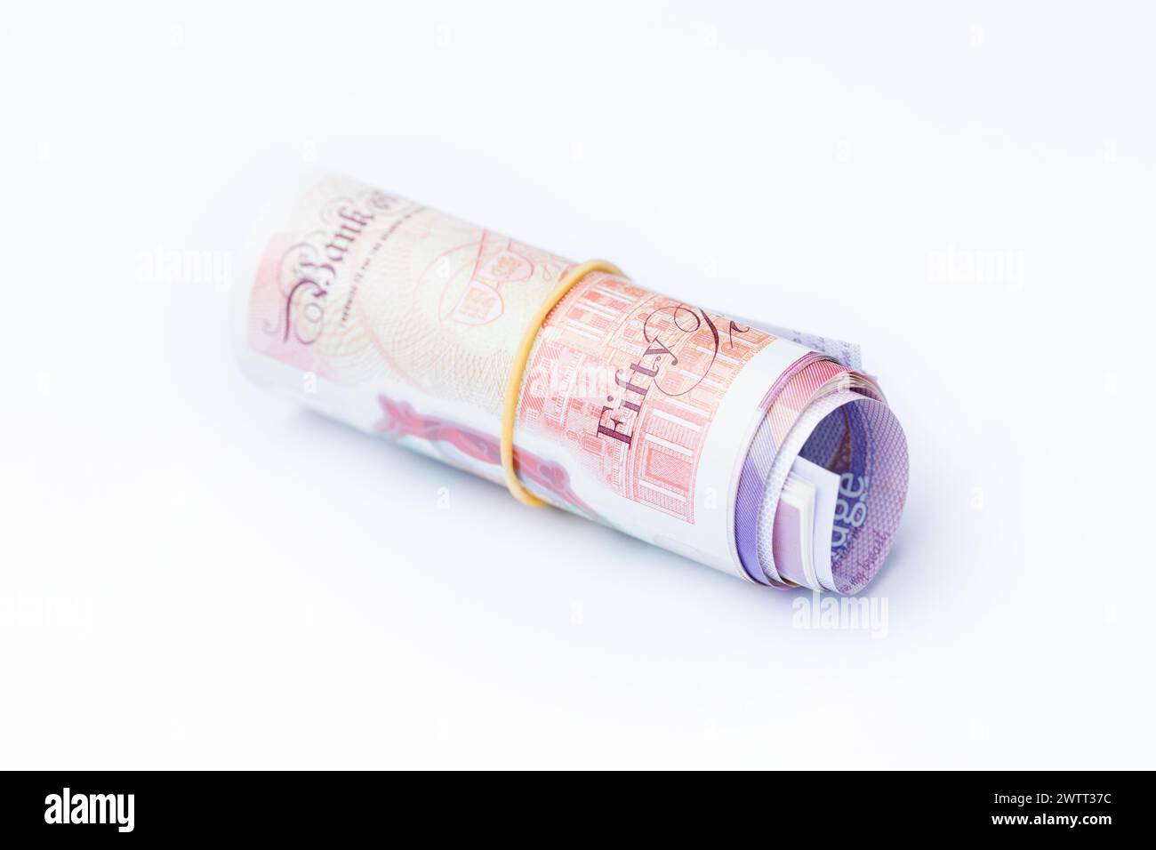 Rouleau de billets de banque britanniques de 50 £ Banque D'Images