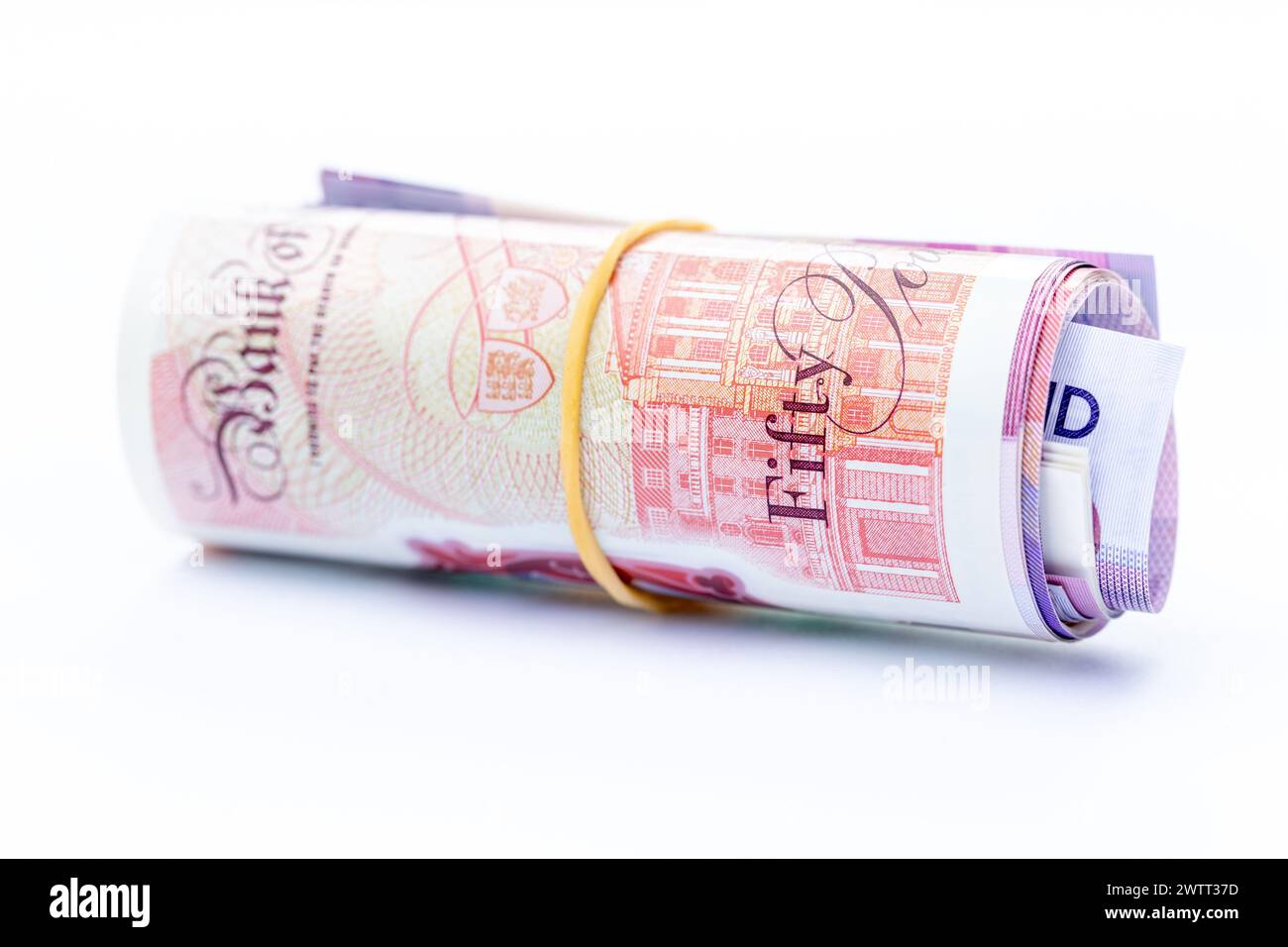 Rouleau de billets de banque britanniques de 50 £ Banque D'Images