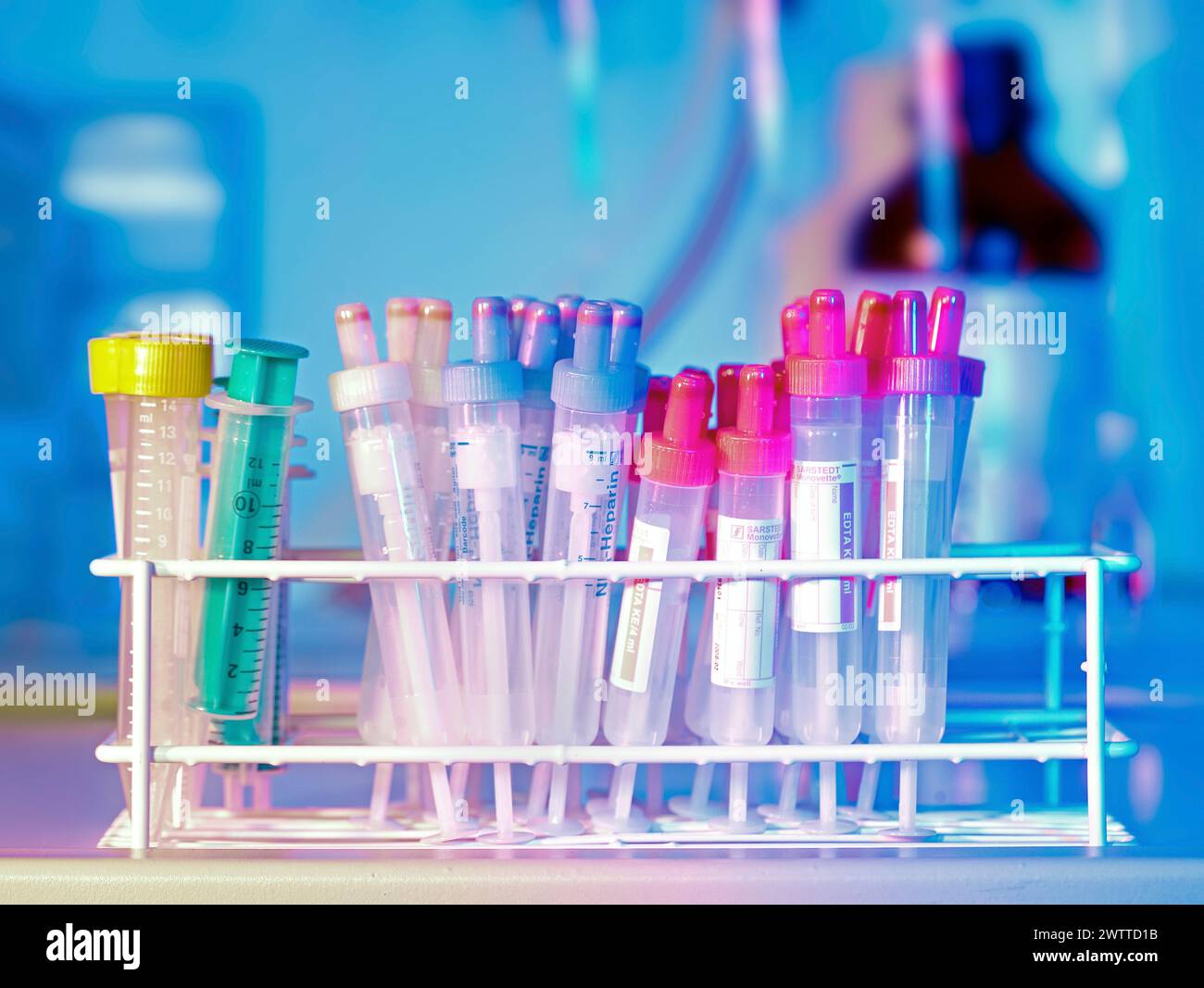 Un affichage éclatant de tubes à essai dans un laboratoire scientifique Banque D'Images