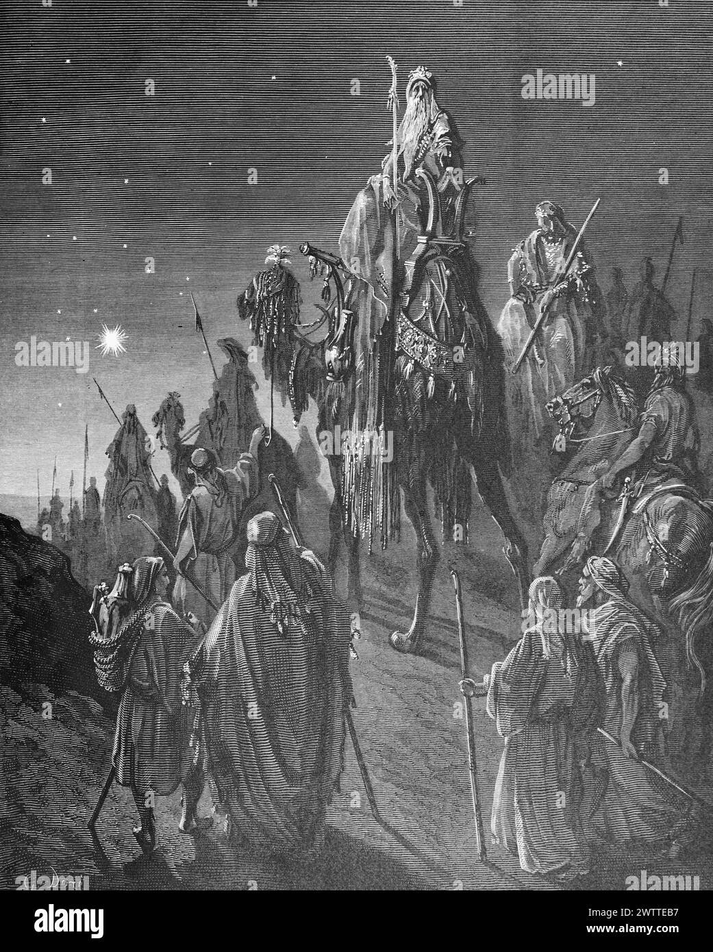 L'étoile des sages les guidant à Bethléem, ancien Testament, Bible, Matthieu 2 , ilustration historique 1886 Banque D'Images