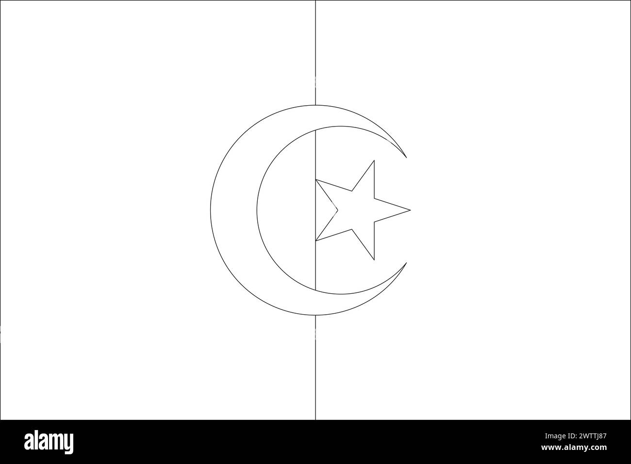 Drapeau Algérie - filaire de contour vectoriel noir mince isolé sur fond blanc. Prêt pour la coloration. Illustration de Vecteur