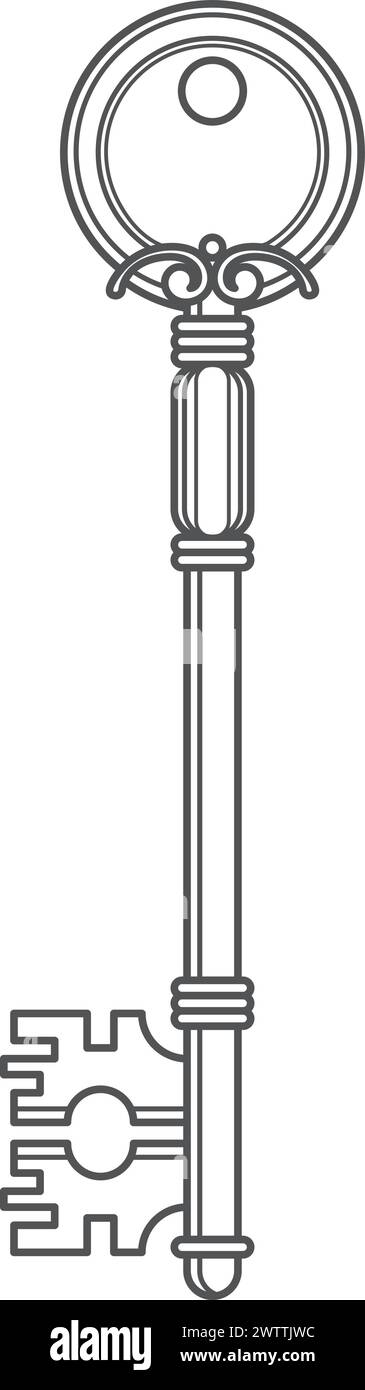 Clé ornée. Icône de ligne de style baroque en métal Illustration de Vecteur