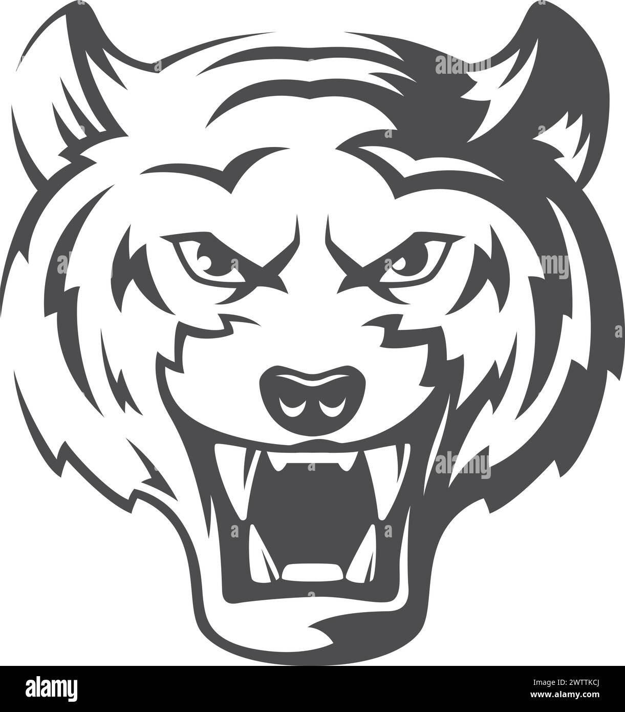 Logo Tiger. Icône noire de tête d'animal de prédateur Illustration de Vecteur