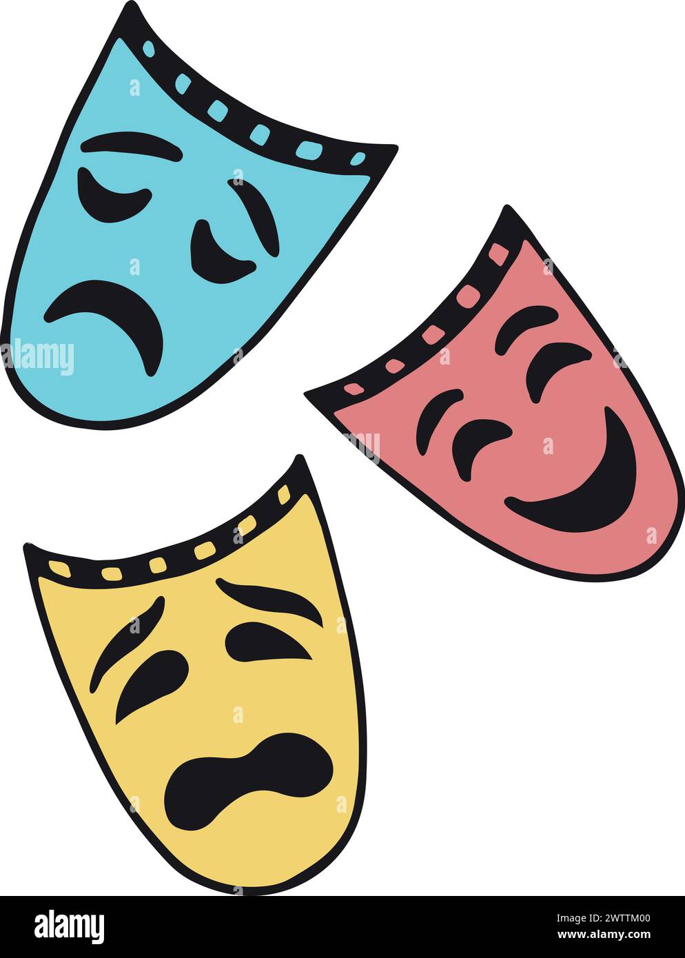 Symbole de théâtre. Tragédie drame comédie masque doodle Illustration de Vecteur