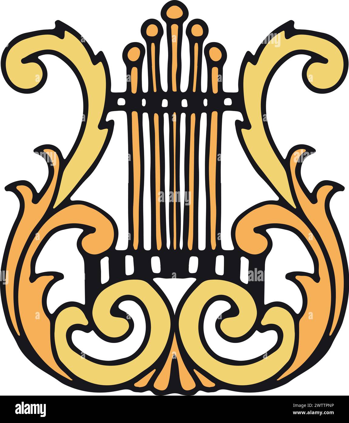 Logo Lyre. Symbole de culture dessiné à la main doodle Illustration de Vecteur