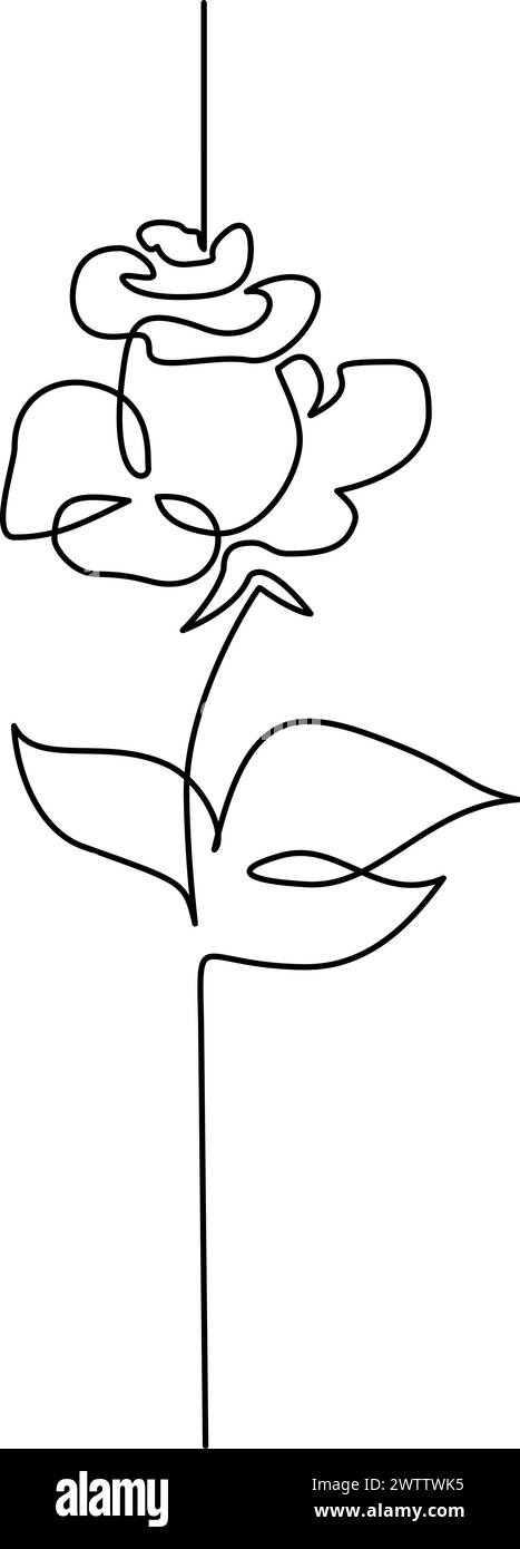 Logo de fleur rose. Dessin continu sur une ligne. Illustration de Vecteur