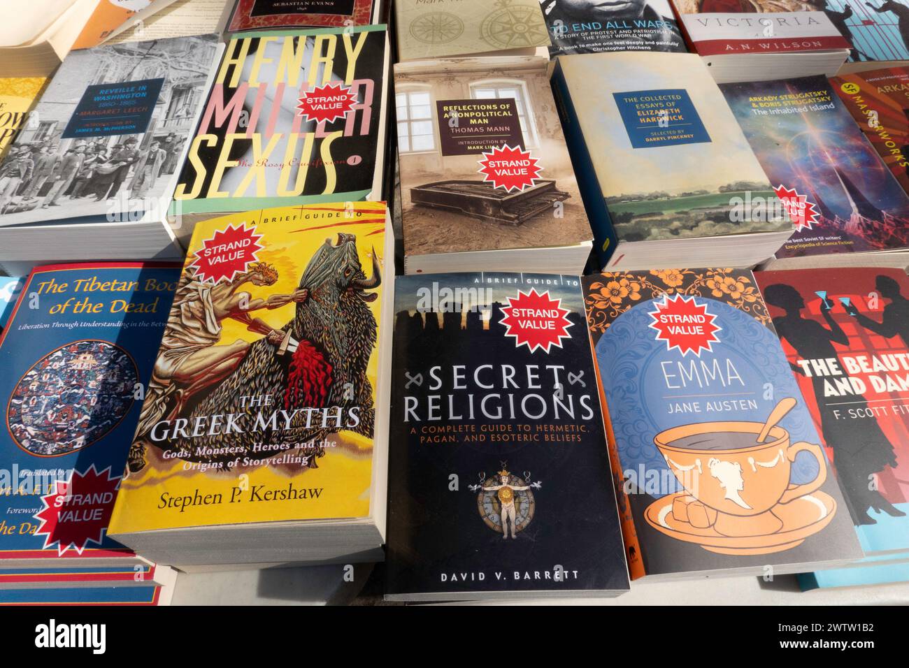 Gros plan de livres en vente à la librairie Strand Outdoor à l'extérieur de Central Park et 60th fournis, 2024, NYC, USA Banque D'Images
