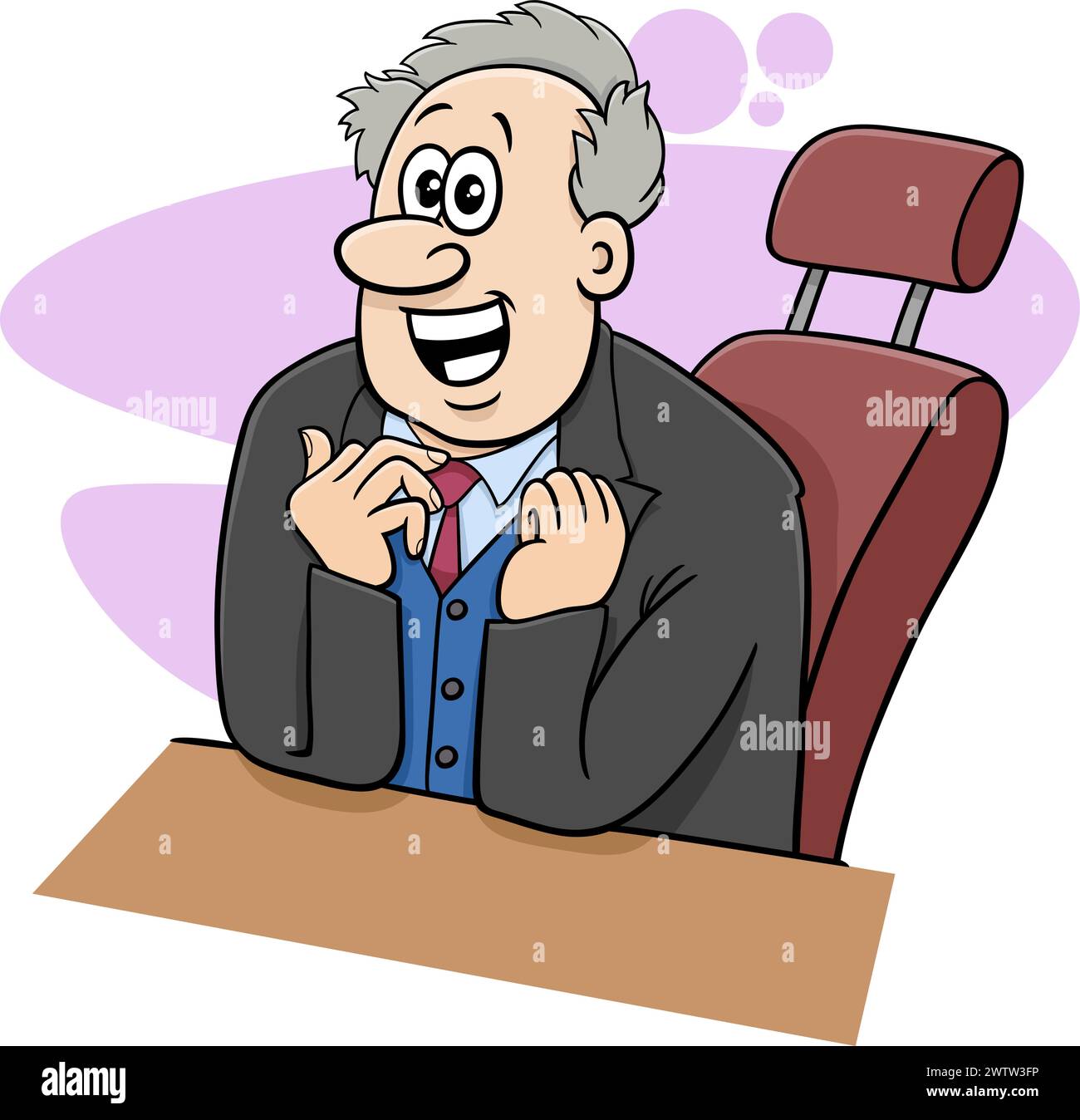 Illustration de dessin animé d'un patron heureux ou d'un homme d'affaires derrière le bureau Illustration de Vecteur