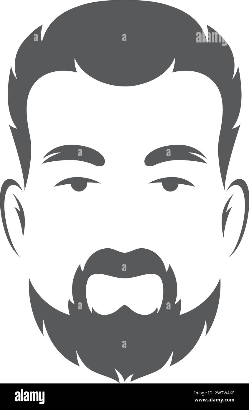 Portrait d'homme barbu. Avatar de silhouette de visage noir Illustration de Vecteur
