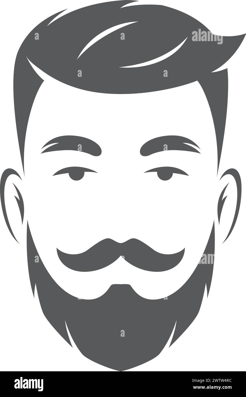 Portrait de visage masculin barbu. Avatar homme noir Illustration de Vecteur