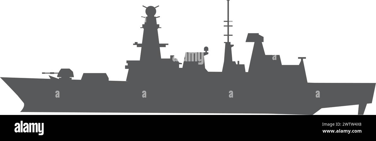Silhouette noire de navire de guerre. Navire destroyer. Logo Navy force Illustration de Vecteur
