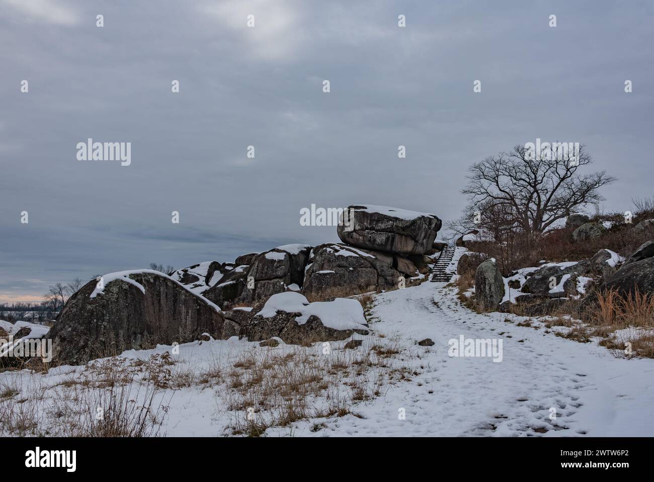 Devils Den après la chute de neige, Gettysburg Pennsylvanie USA Banque D'Images