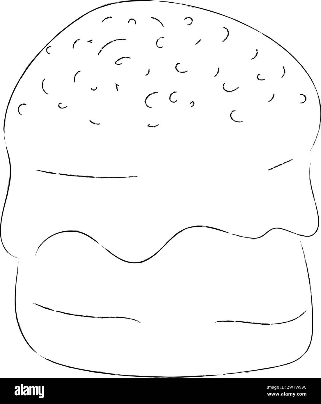 Dessin au trait de produits de boulangerie de Pâques. Gâteau de Pâques. Illustration vectorielle de produits de boulangerie de Pâques décorés de glaçons et de confiseries. Illustration de Vecteur