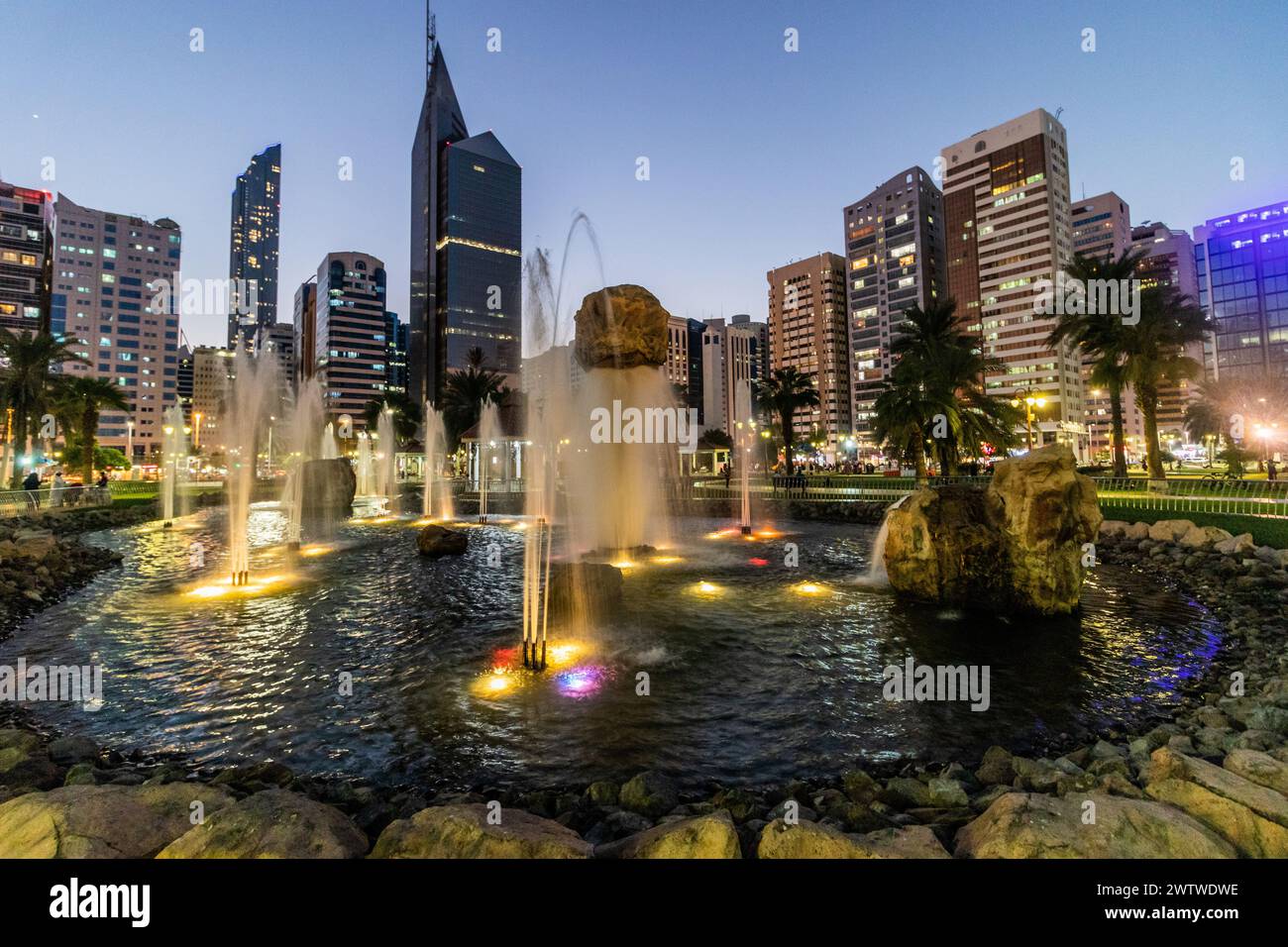 Parc de la capitale dans le centre-ville d'Abu Dhabi, Émirats arabes Unis. Banque D'Images