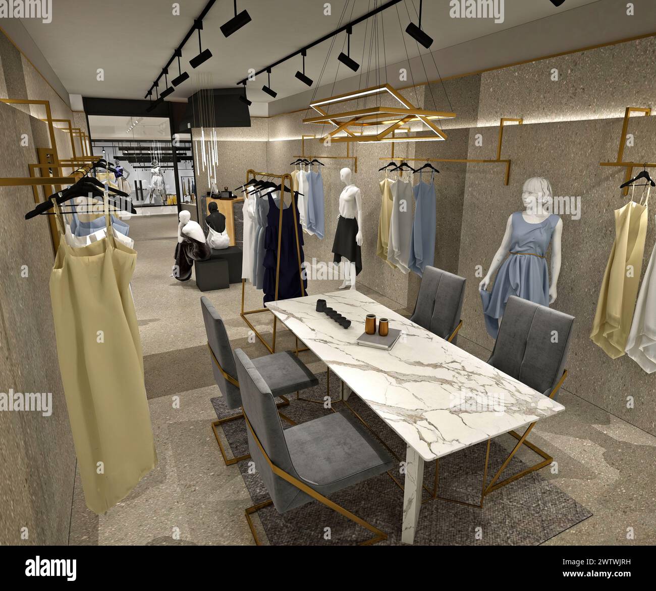 magasin de mode de rendu 3d, magasin de vêtements Banque D'Images