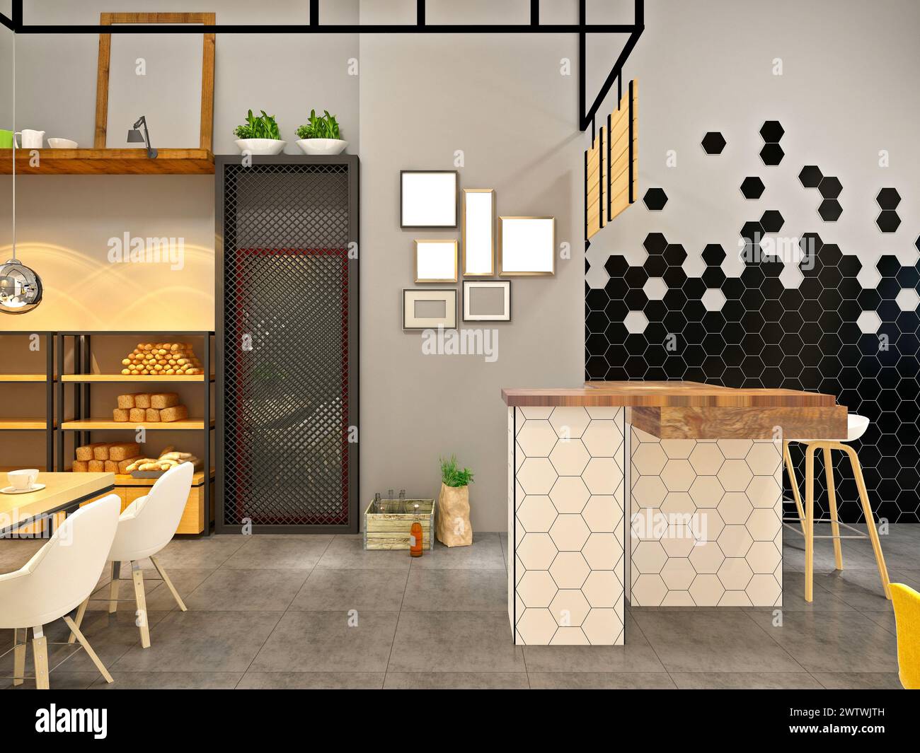 café moderne 3d render Banque D'Images café moderne 3d render Banque D'Images