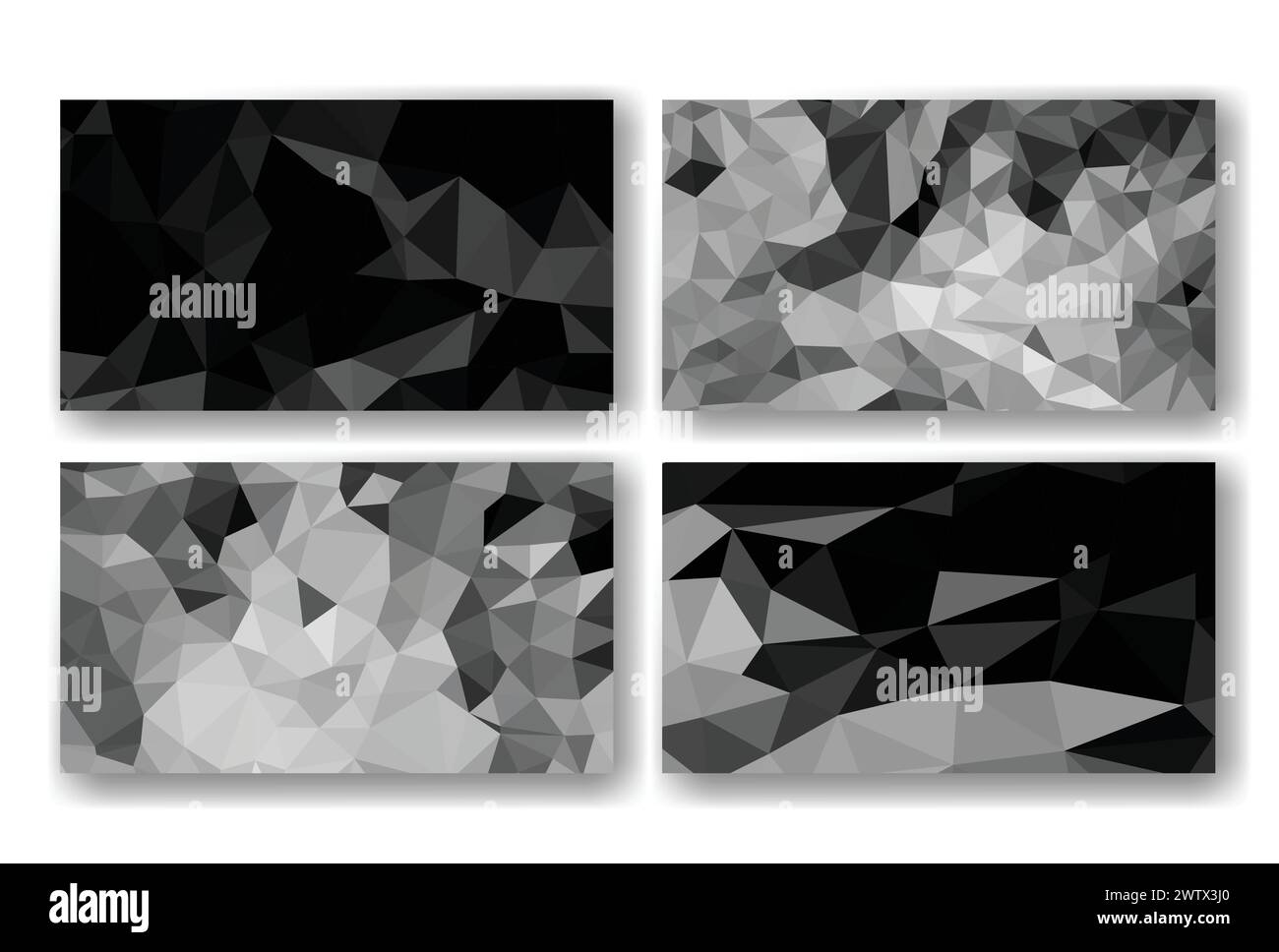 Vector low poly abstrait noir et blanc couvertures de présentation horizontale 16x9, collections de fonds, tendance, géométrique, cyber polygonal et multi Illustration de Vecteur