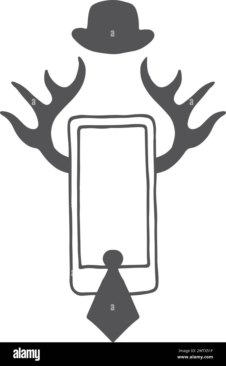 Logo hipster. Smartphone avec cornes de cerf. Emblème décoratif Illustration de Vecteur