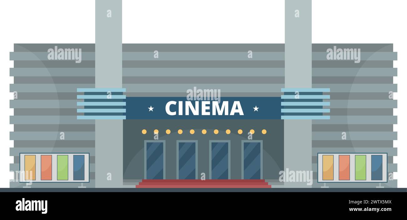 Façade de bâtiment de cinéma. Icône couleur cinéma Illustration de Vecteur