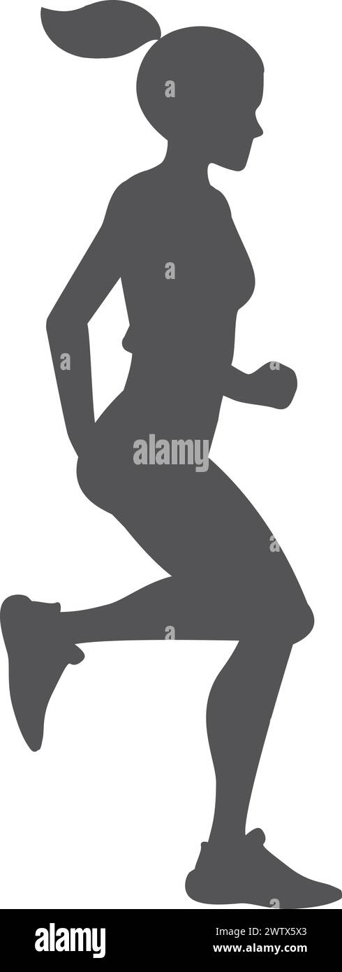 Silhouette noire Running Girl. Logo d'exercice de jogging Illustration de Vecteur